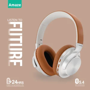 Amaze A650 Strong Base Wireless Headphone – Silver/Brown – BIS